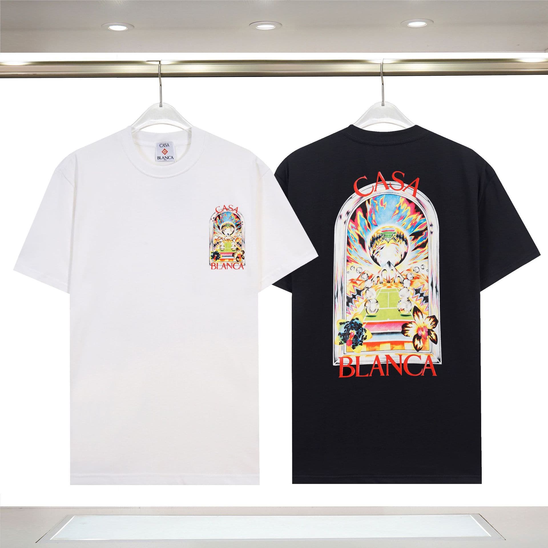 Summer Casablanca Short Sleeve New Flame Court Fantasy Gate Logo Letter CASA Print Couple T-Shirt