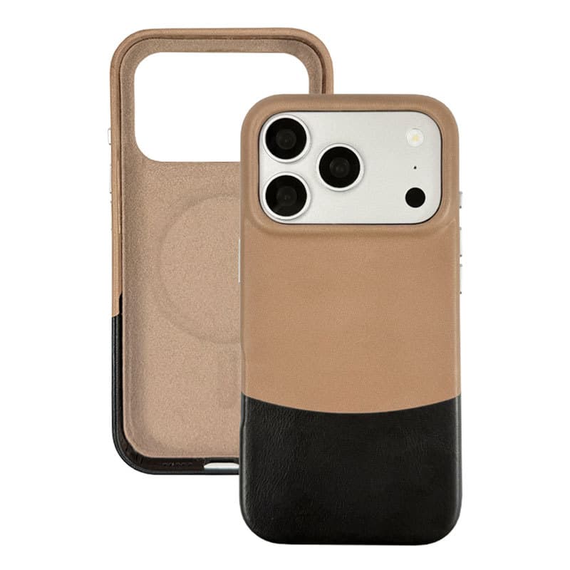 Genuine Leather Color-Block Full-Coverage Phone Case for iPhone 17 Pro Max, New Anti-Drop Phone Case for Apple 16