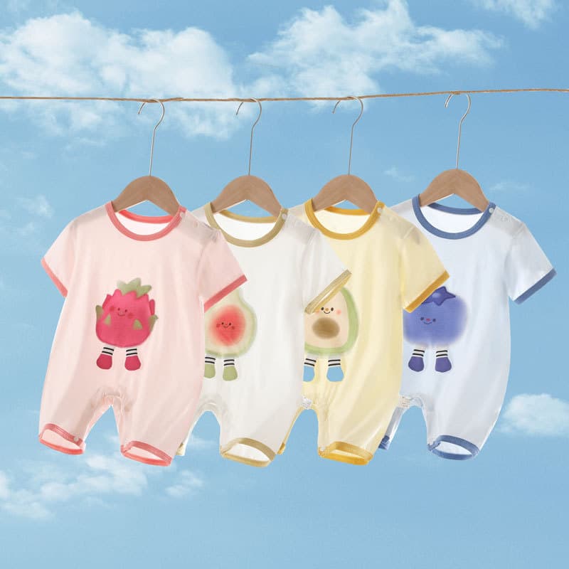 Tencel short-sleeved boys and girls baby summer thin jumpsuit super cute and cute baby short crawl one year old 6 months old