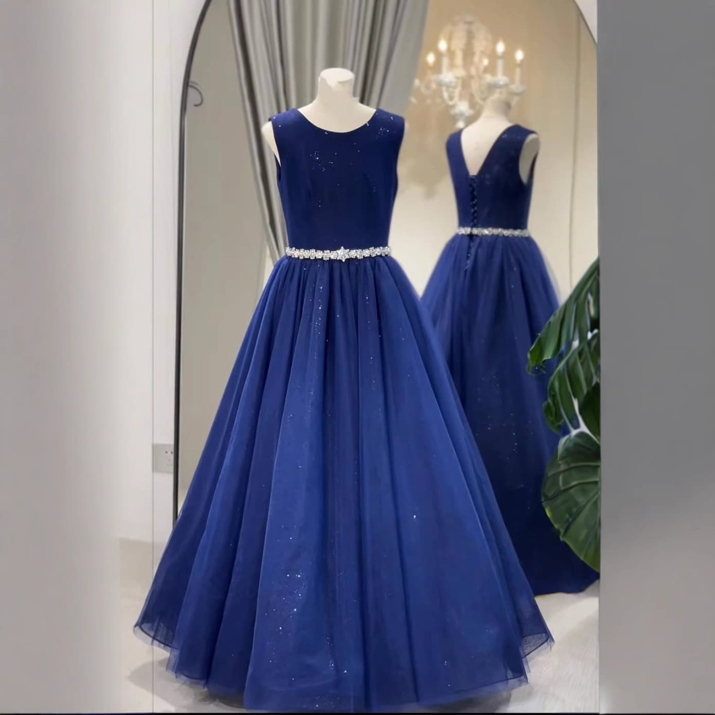 2026 New Girls Evening Dress Navy Blue Piano Middle Children Recorder Orchestra Competition Performance Costume