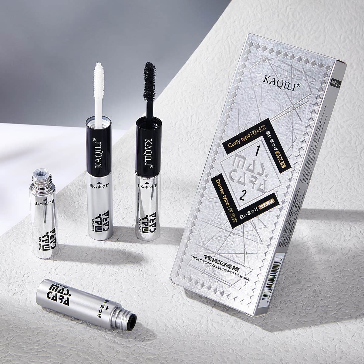 Kaqili Volumizing and Curling Dual-Effect Mascara, Waterproof, Sweatproof, Smudge-Proof, Curling, Lengthening, Long-Lasting Mascara