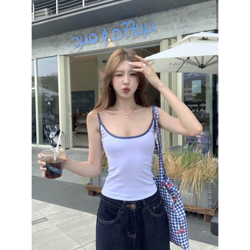 In Stock 2026 Summer Korean Slim Fit Contrast Color Versatile Cotton Camisole Tank Top