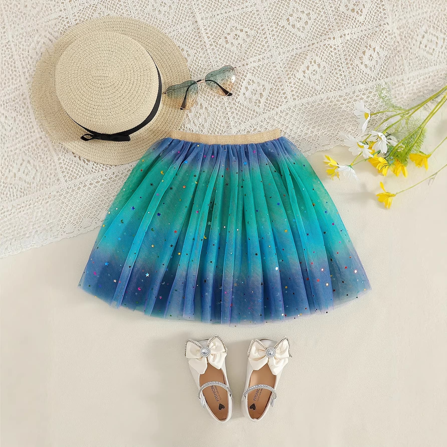 Children's skirt rainbow sequin skirt performance skirt 2026 new mesh tutu skirt dance skirt baby princess