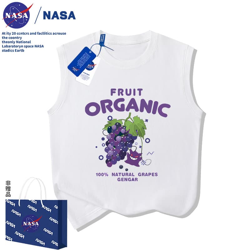 NASA Cartoon Grape Print Children's Sleeveless Vest Summer Cotton Casual Sports Tank Top for Kids