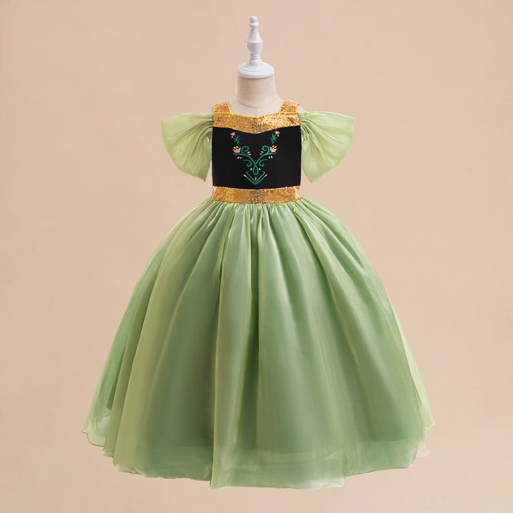 Halloween Frozen Princess Anna Dress Girls Elsa Princess Costume Embroidered Shoulder Bared One Piece Spring Autumn Summer Winter