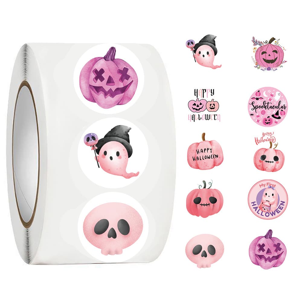 500 Stickers Pink Halloween Roll Stickers Reward Kids Sticker Gift Self-Adhesive Labels Seal Stickers Wholesale Available