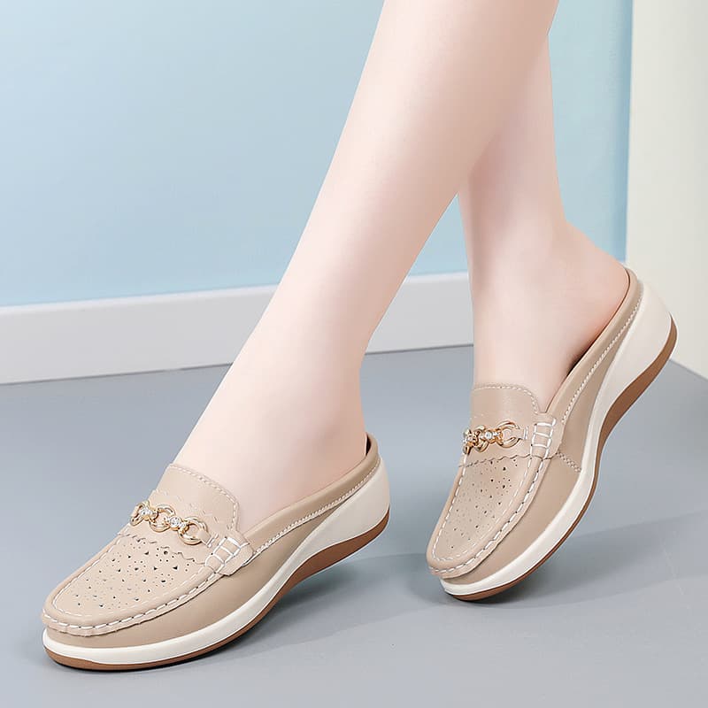 Baotou half slippers for women summer outer wear soft sole wedge heel non-slip mom shoes hollow breathable heelless casual women's shoes