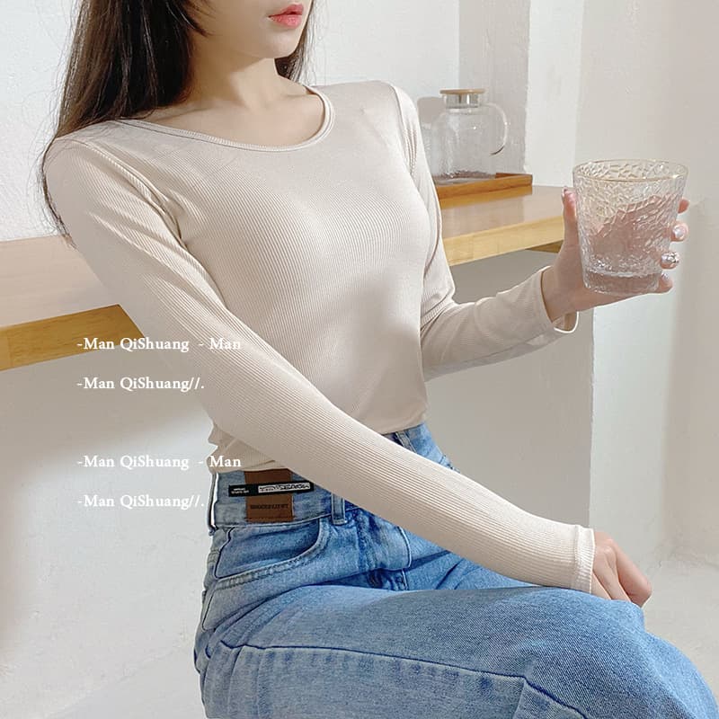 Autumn and Winter Long Sleeve Top Women's Base Shirt Round Neck Modal Threaded T-shirt Can Wear Skin-friendly Comfortable All-match Underwear