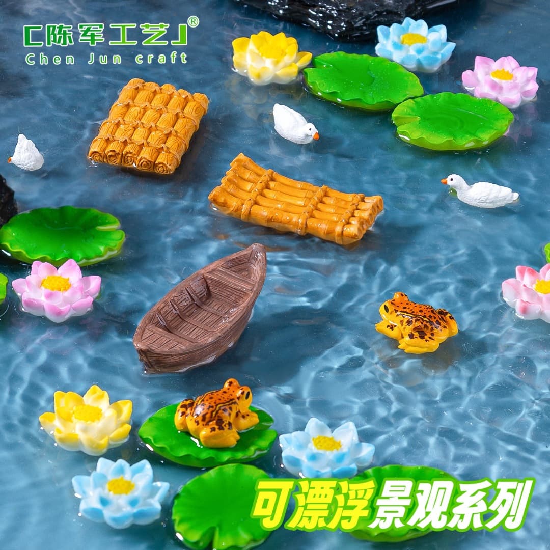 Creative floating bamboo raft lotus leaves micro landscape fish tank aquascape diy decoration accessories micro miniature ornaments