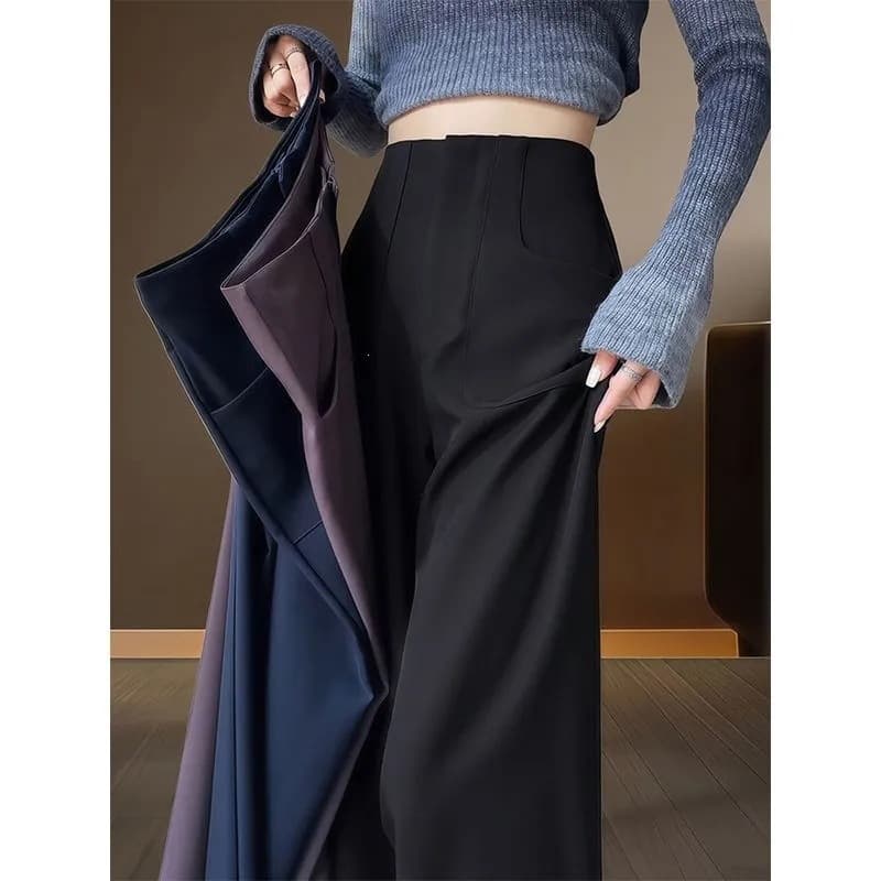 Suit pants for women spring and autumn 2026 new high-end drapey high-waisted wide-legged high-intelligence commuting black straight pants