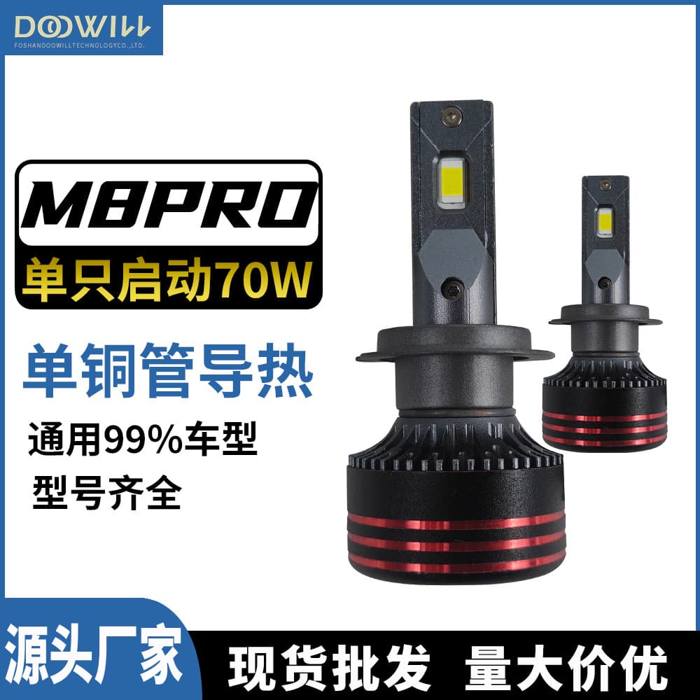 M8 Car LED Headlight Pro Upgrade Single Copper Tube Car Light H7 H4 Factory Wholesale LED Headlight High Low Beam