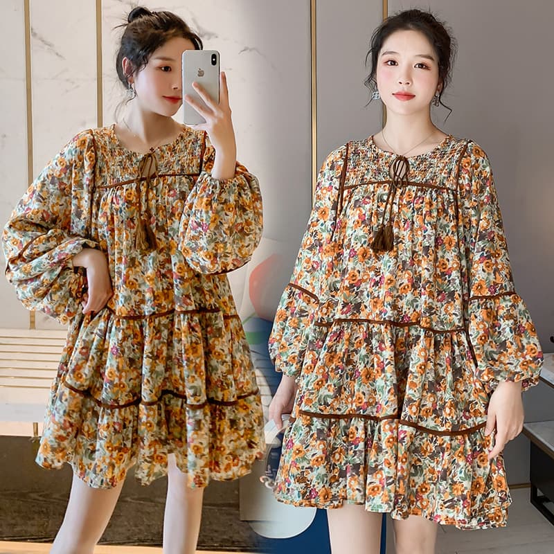 Maternity Dress for Spring and Fall - Fashionable, Loose Fit, Slimming, Mid-Length, Casual Style for Stylish Moms