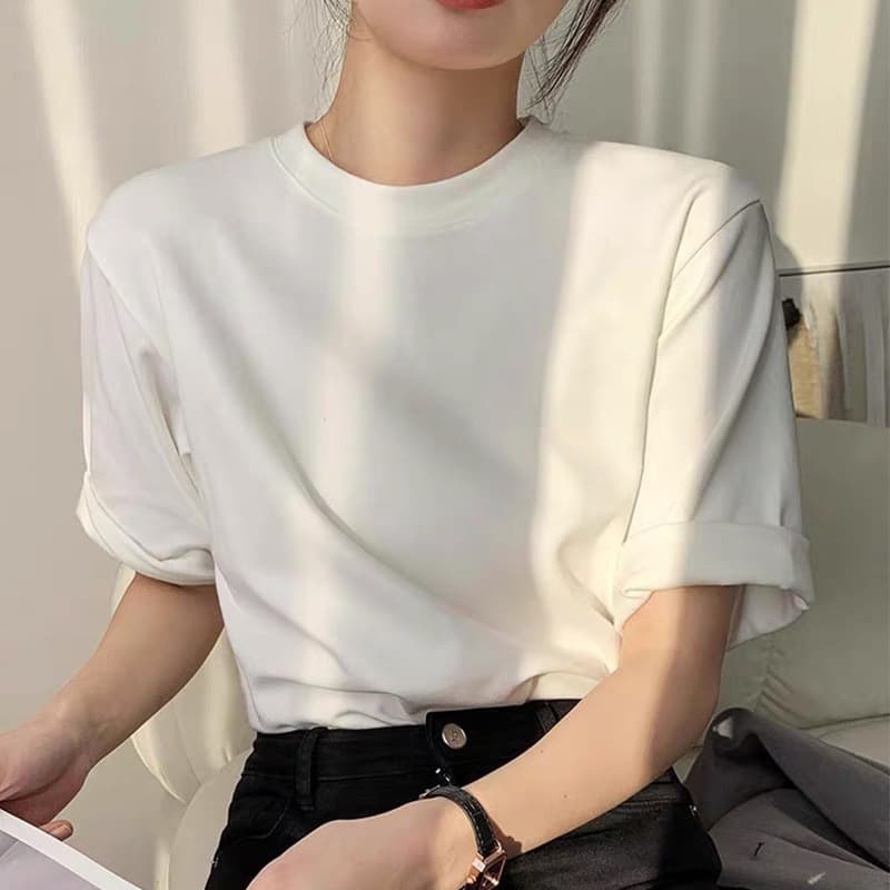 230g Heavyweight Premium Cotton Short Sleeve T-Shirt Women's Top Solid White Versatile Women's Clothing Inner Layering Undershirt Drop Shipping