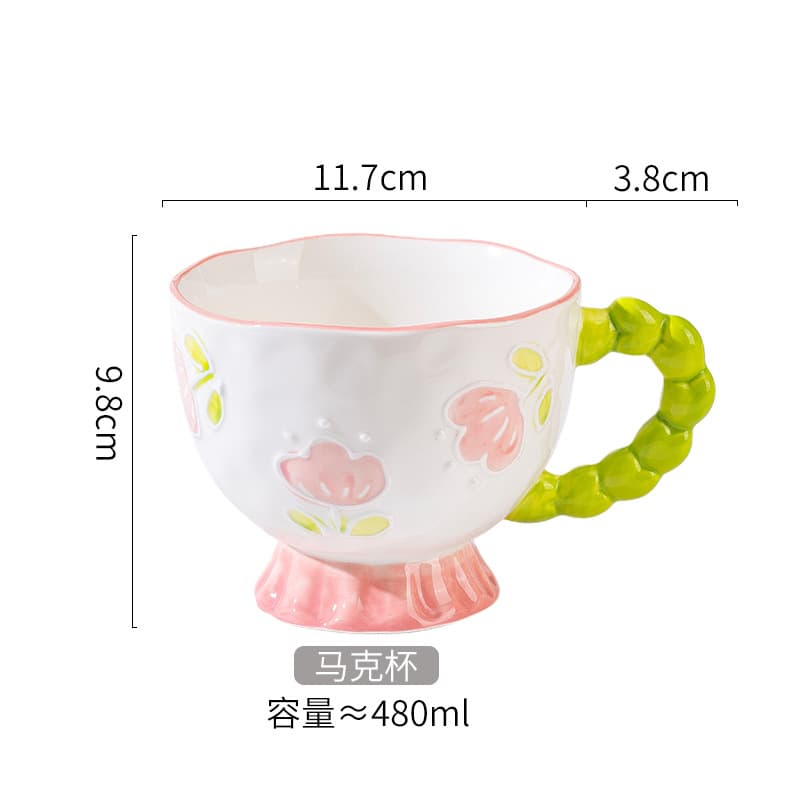 Hand-painted Ceramic Breakfast Mug, Stylish Cute Girl Large Capacity Water Cup, Office Coffee Cup