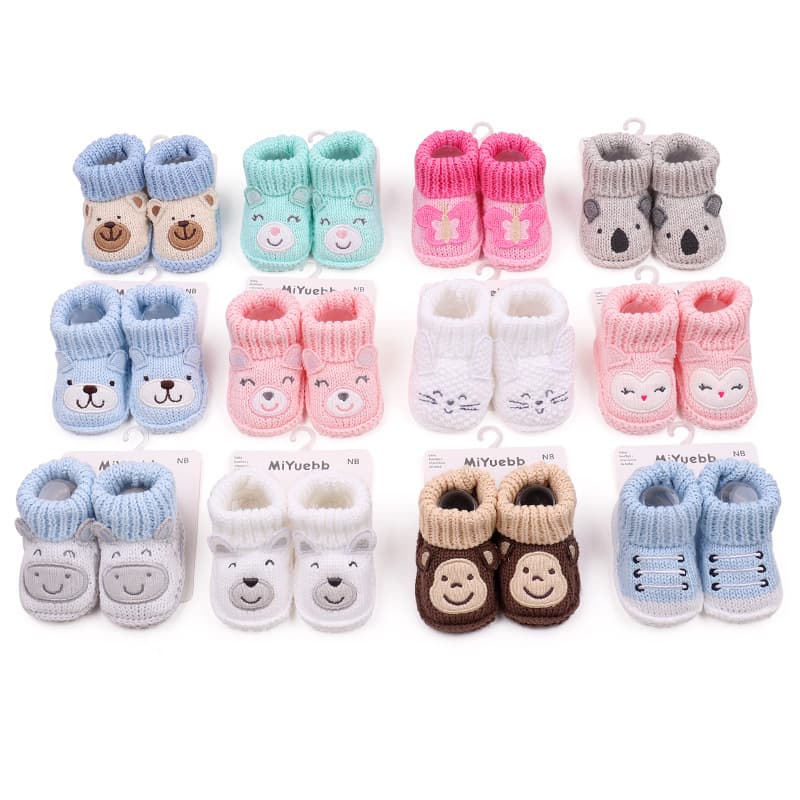 New arrival autumn/winter embroidered 3D cartoon animal plush baby stay-on warm knitted walking shoes BMX3126