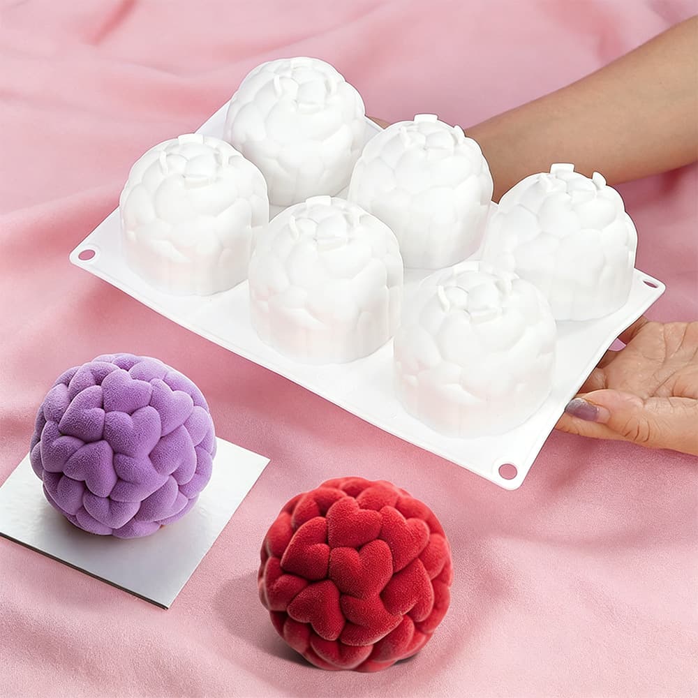 Spherical 6-Link Heart-Shaped Silicone Mousse Cake Mold Round Cake Wedding Decoration Valentine's Day Cake Decoration