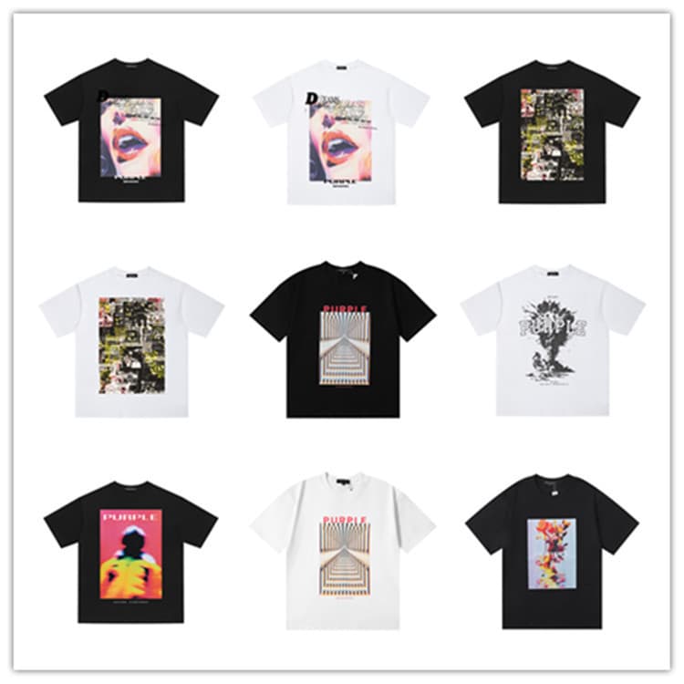 Purple Brand Basic Letter Logo Print Short Sleeve T-Shirt American Streetwear
