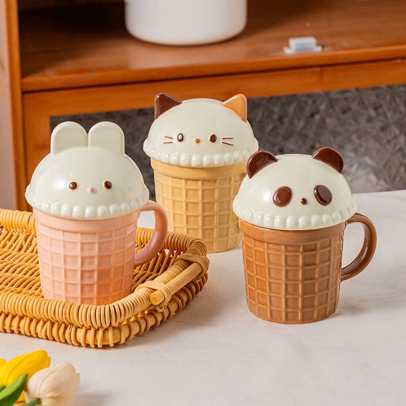 Cartoon Creative Ice Cream Cone Cup Cute Home Girls Water Cup High-Looking Mug Breakfast Milk Cup