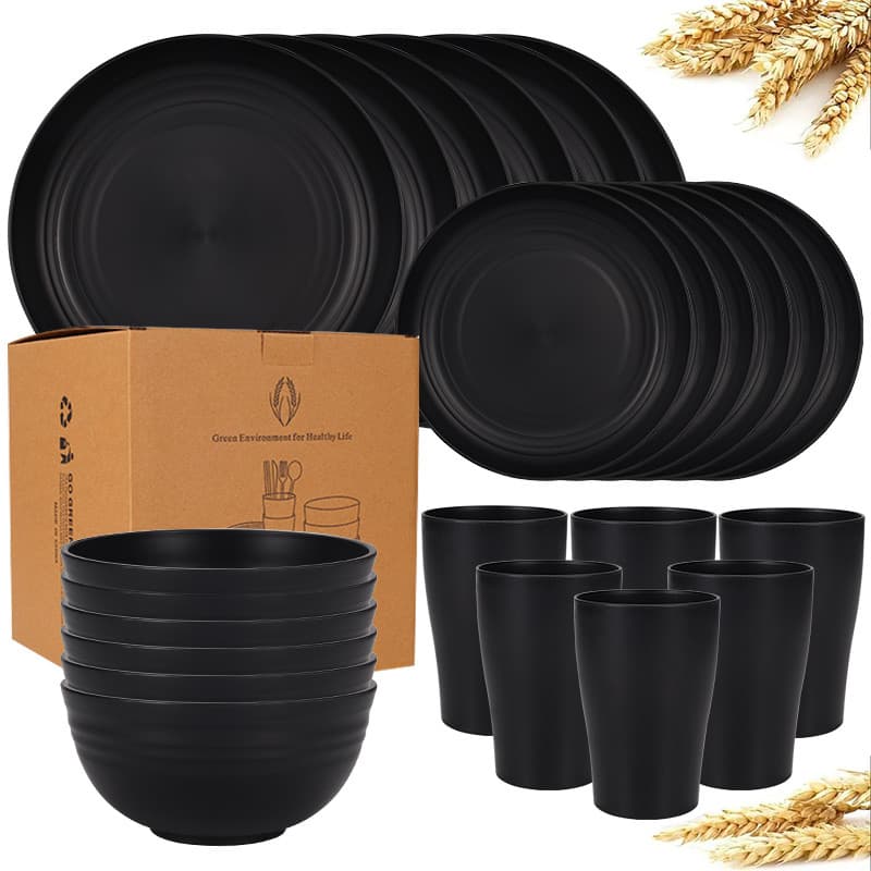 Cross-border Temu Amazon Wheat Straw Plate Bowl Cup 16-Piece Set 4-Person Dinnerware Gift Set