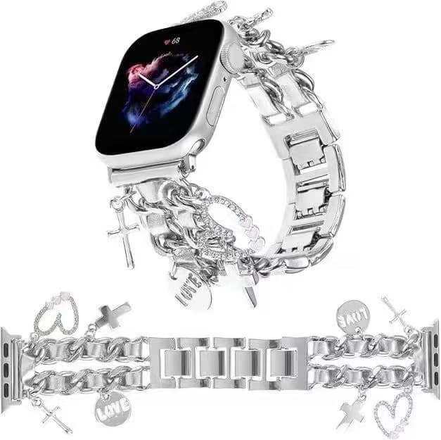 Pendant Chanel-Style Metal Strap Compatible with Apple Watch 5/6/7/8/9/S10 Watch Band Apple Smart Strap