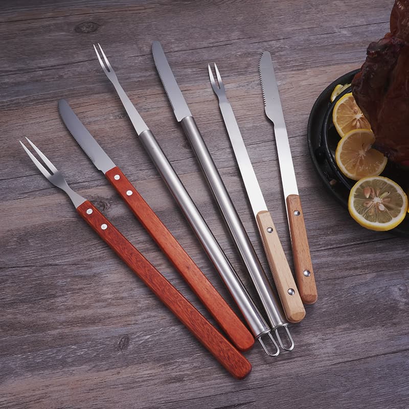 Tibetan Style Stainless Steel Mutton Knife and Fork Set, Lamb Leg Chop BBQ Knife Fork, Outdoor Whole Lamb Roasting Tools