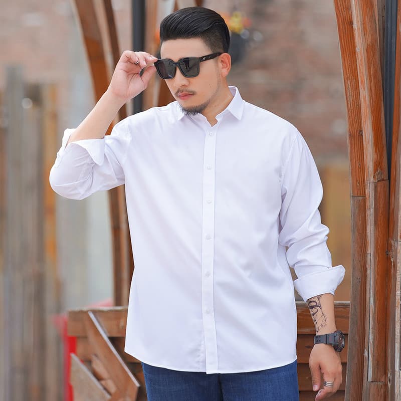 Wholesale In-Stock Plus Size Men's Casual Shirt Summer Men's Business Loose Extended Large Size Solid Color Long Sleeve Shirt