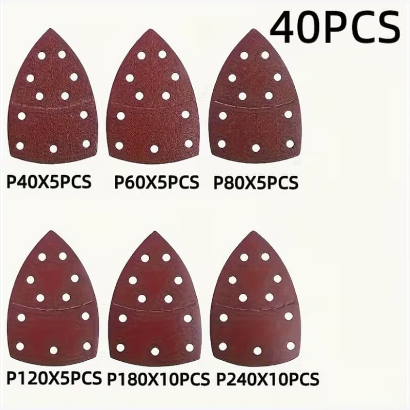 40 pieces of 11-hole mouse 40-240# triangular sandpaper - dedicated to alumina multifunctional sander