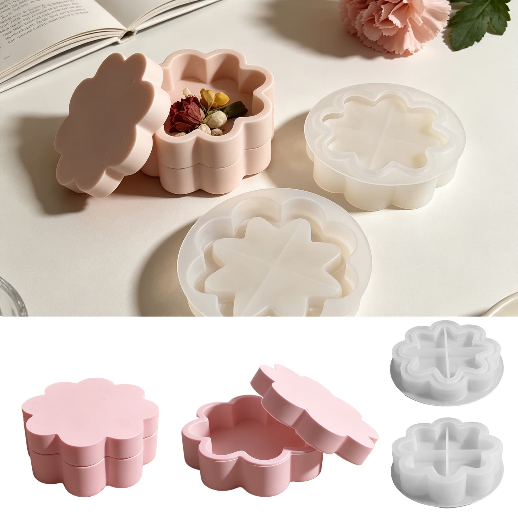Cross-border flower Jenga storage box resin silicone mold Epoxy diy flower-shaped candle cup plaster ornaments