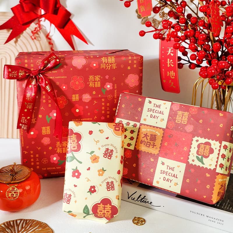 Lockmei Home Furnishings 6 Sheets of Wedding and Celebration Red Decorative Gift Box Wrapping Paper in Chinese Style (Instagram Style)