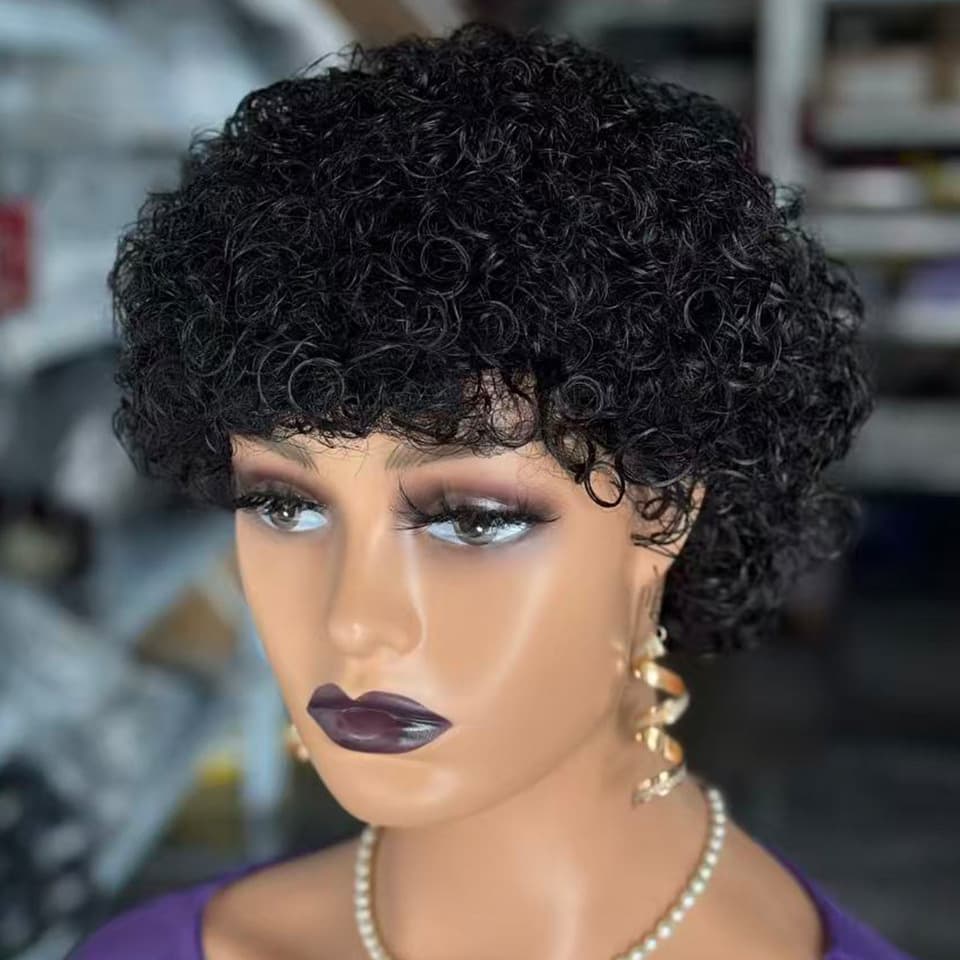 Short curly human hair wigs Xuchang human hair wig machine-made curly hair wool curly wigs