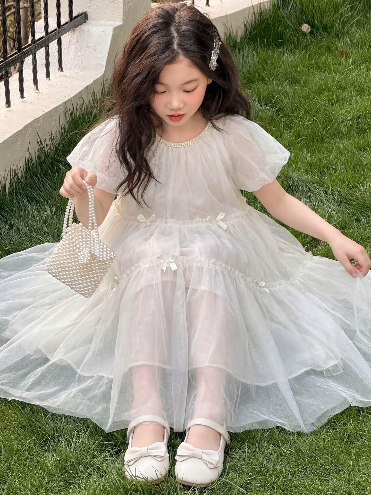 Summer Girls Short Sleeve Dress Children's Clothing 2026 New Style Princess Tulle Dress Formal Dress Kids Fashion