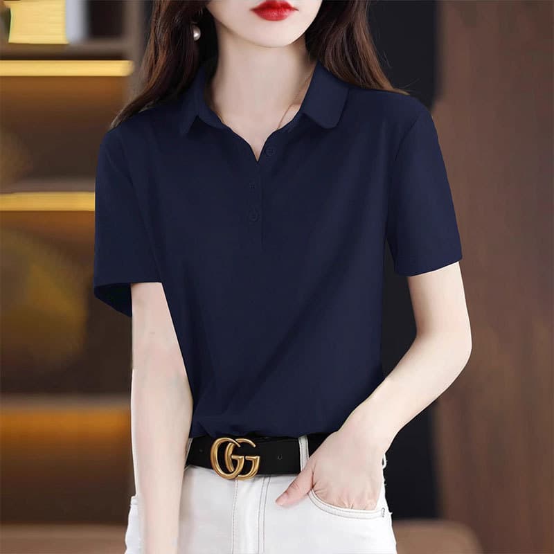 2024 New Summer Women's Slim Fit Versatile Short Sleeve Polo Shirt with Turn-Down Collar Workwear T-Shirt