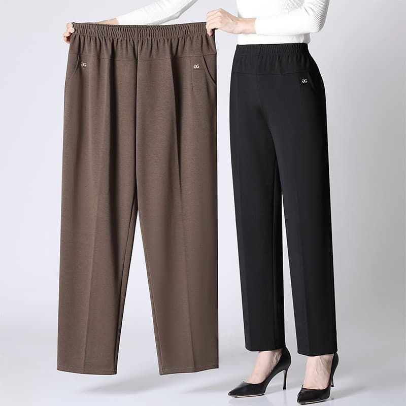 Plus Size Middle-Aged and Elderly Women Mom Pants Autumn/Winter Fleece-Lined Outerwear Extra Large Up to 200 Jin Heavy Grandma Straight-Leg Pants