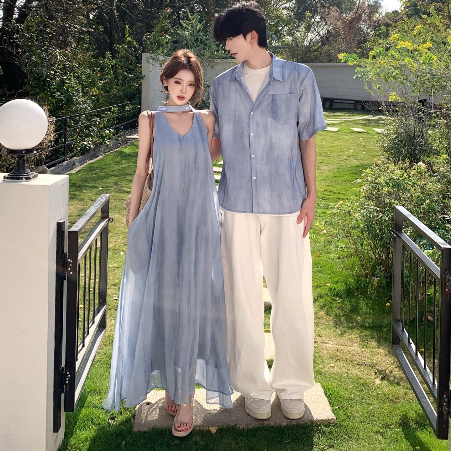 2026 Couple Outfit Real Shot Summer New Arrival Beach Set One Skirt One Shirt Men's Shirt Short Sleeve Design