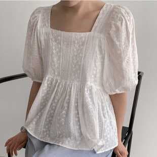 Very Fairy Top Small Fresh Square Neck Chiffon Summer Petite Puff Sleeve Super Fairy Doll Blouse for Women Summer