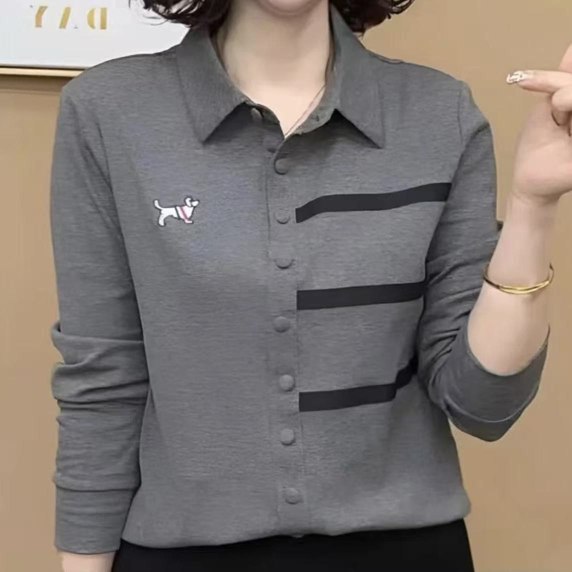 Polo Collar Versatile Women's Clothing 2025 Spring/Autumn New Fashion Design Top Inner Wear Simple T-Shirt Base Layer