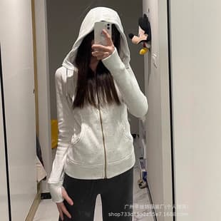 Lulu Style Scuba Gold Logo Embroidered Drawstring Hoodie Casual Yoga Fitted Brushed Jacket