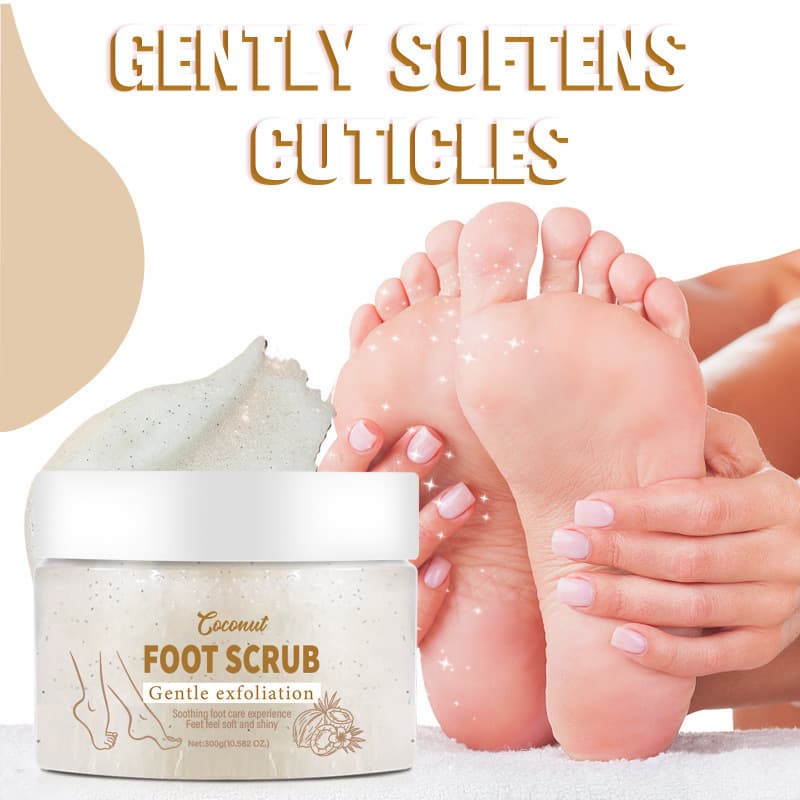 LUNOON exfoliating foot scrub with coconut-coffee scent to soften and remove dead skin