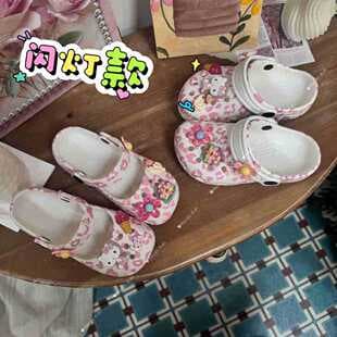 Dropshipping - Flashing Light Style - Hole Shoes Summer Mid-Large Kids Ballet Pink White Leopard Print Parent-Child Anti-Slip Beach Slippers