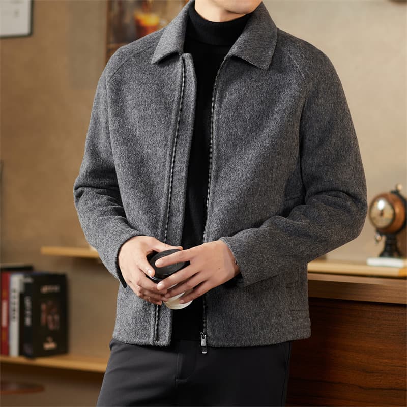 Autumn Winter Double-Faced Wool Coat for Men, Notch Lapel Wool Overcoat, Korean Style Fashionable Wool Jacket, Trendy Casual Menswear