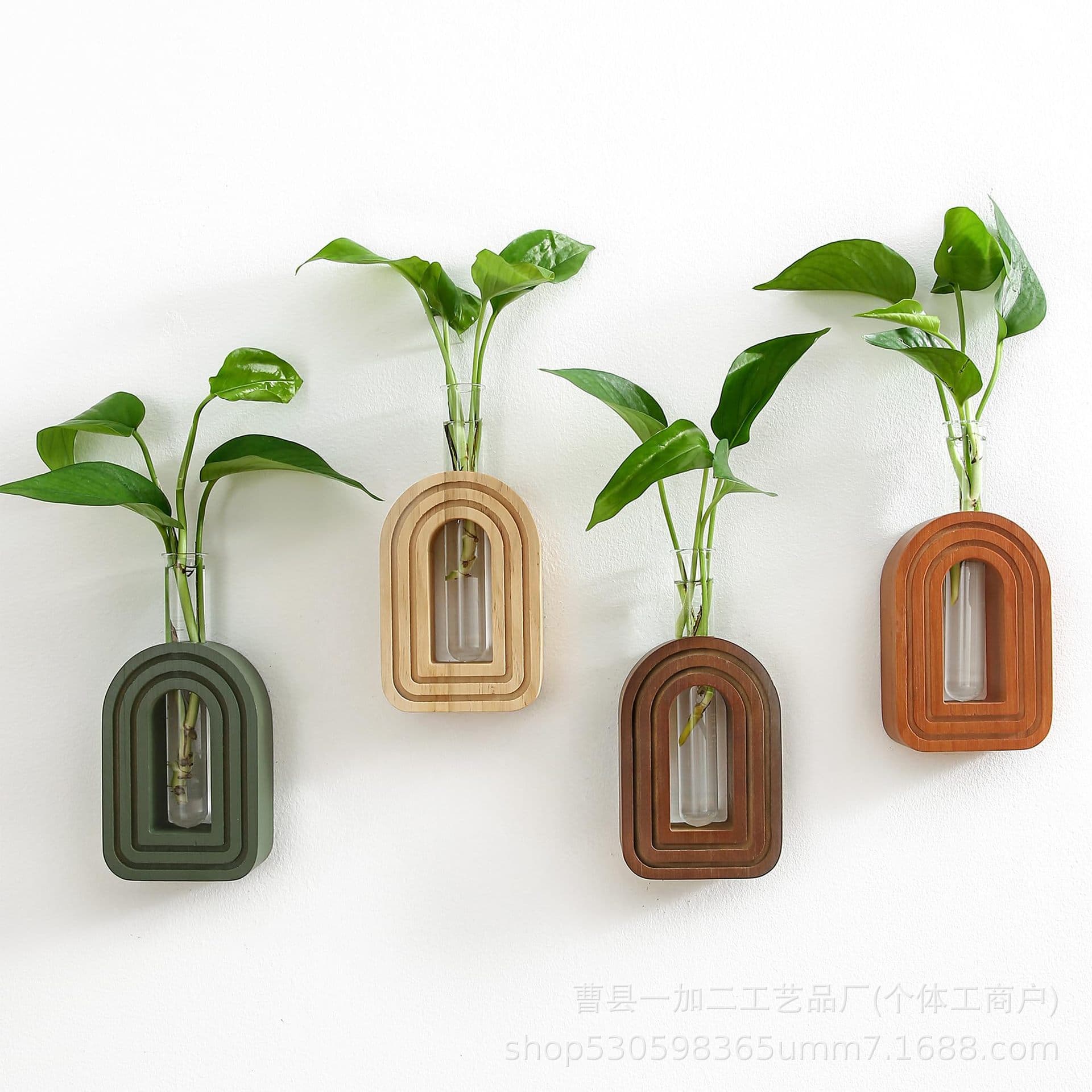 Wooden hydroponic flower arrangement wall-mounted decorative vase green plant rack wooden decorative rack hydroponic glass test tube vase