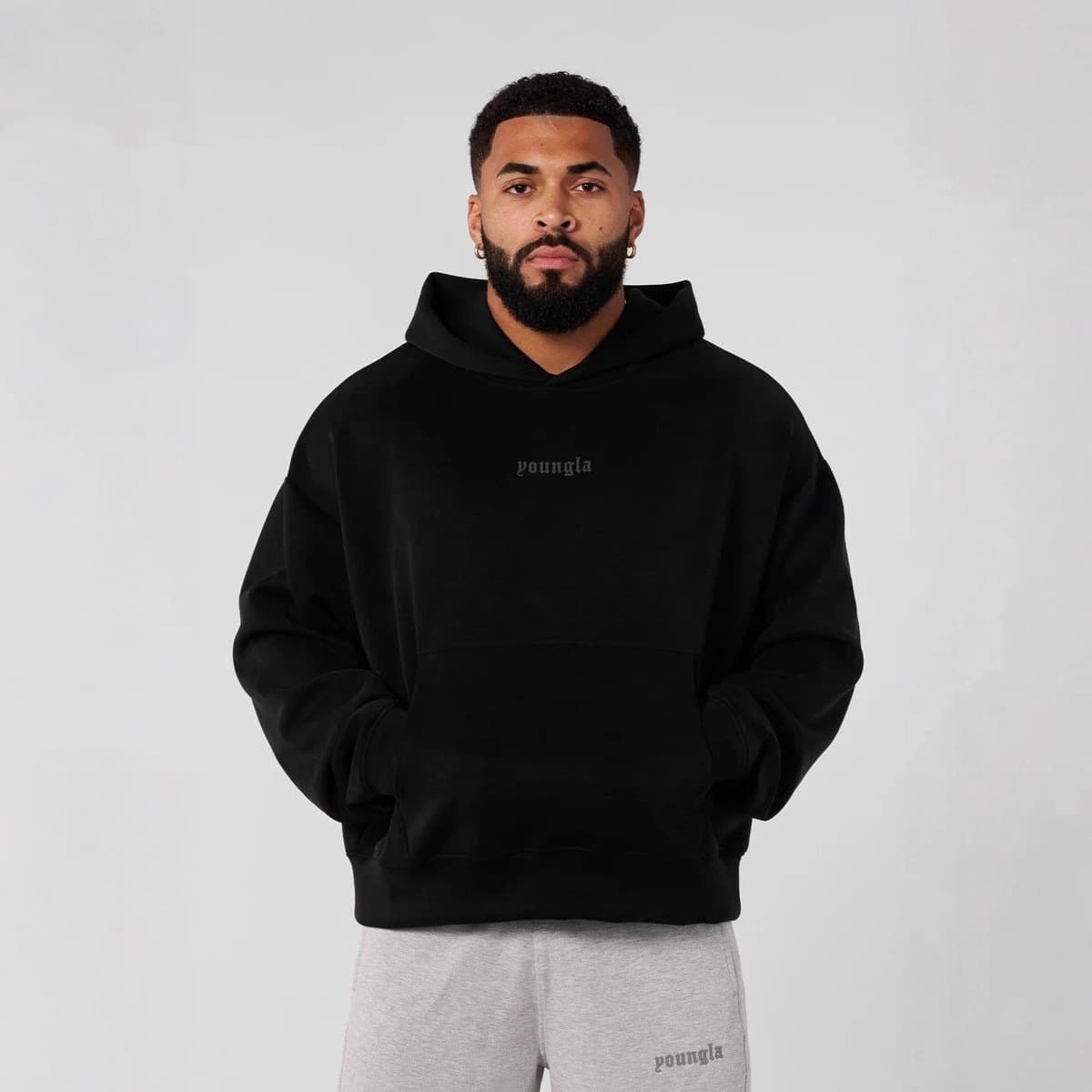 YOUNGLA American Streetwear Men's Hoodie Jogging Workout Gym Cotton Sweatshirt Fashion Casual Jacket