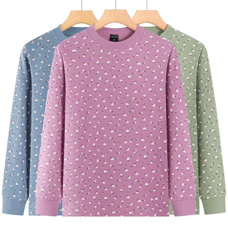 Middle-Aged and Elderly Women's Autumn and Winter Pure Cotton Single Piece Base Layer Thermal Shirt, Mom's Full Cotton Warm Clothing Wholesale