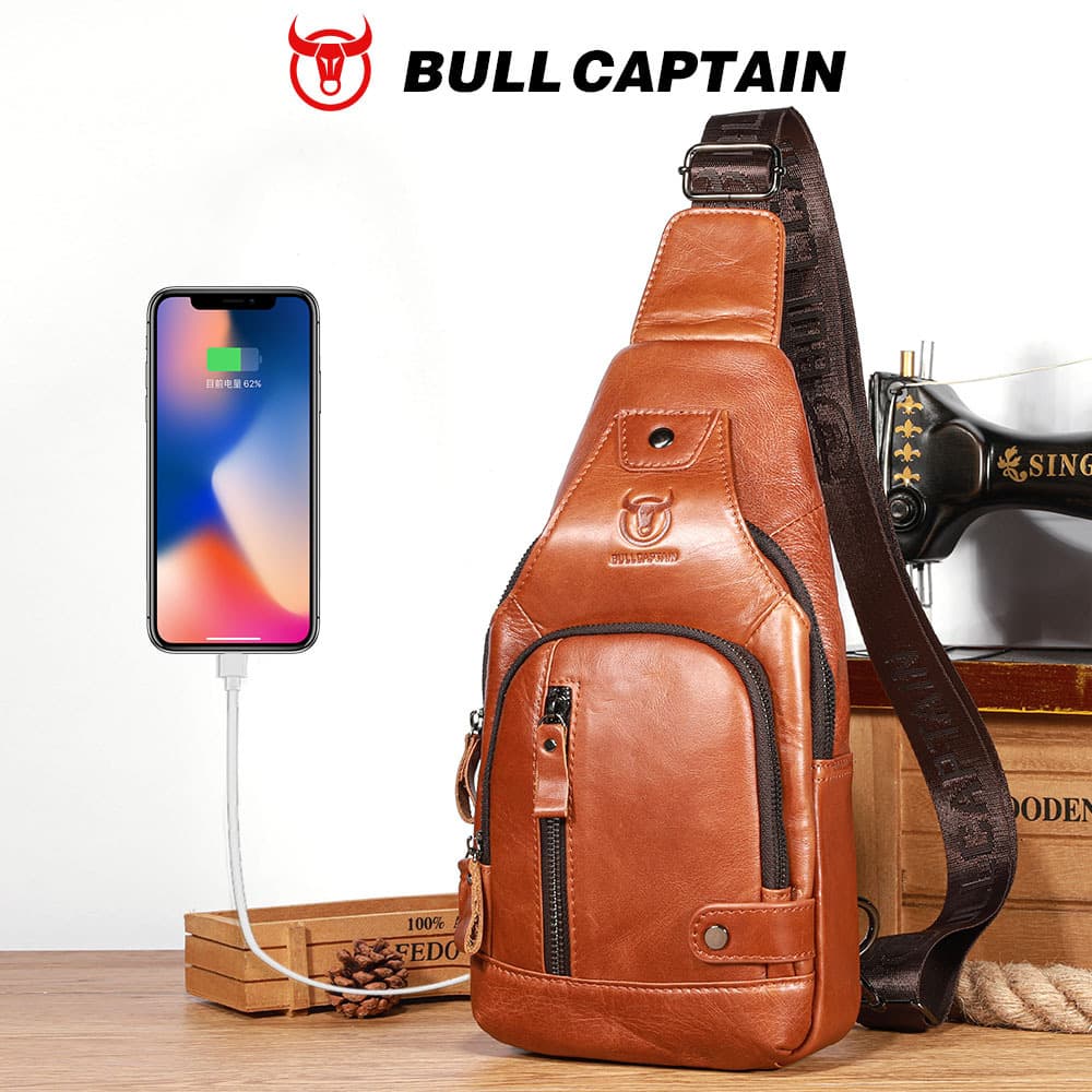 Captain Niu Top Layer Cowhide Men's Chest Soft Leather Sling Bag Trendy Genuine Leather Outdoor Casual Large Capacity Tablet Crossbody Bag