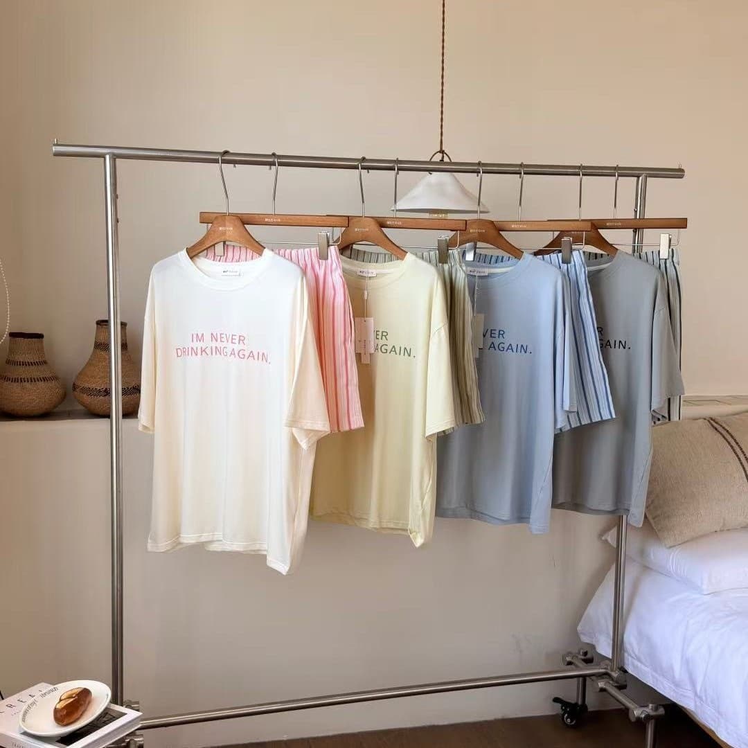Korean Society 2624# Refreshing Summer Casual Letter Set Cross-border Trendy Brand Letter Print Short Sleeve Shorts Loungewear