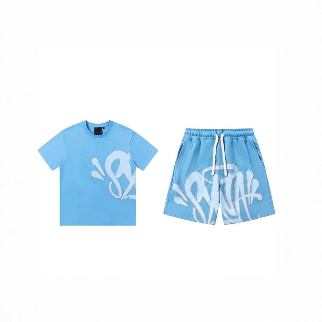 2026 American Trend Syna World Street Hip-Hop Drill Style Printed Loose Short Sleeve T-Shirt and Casual Shorts Set