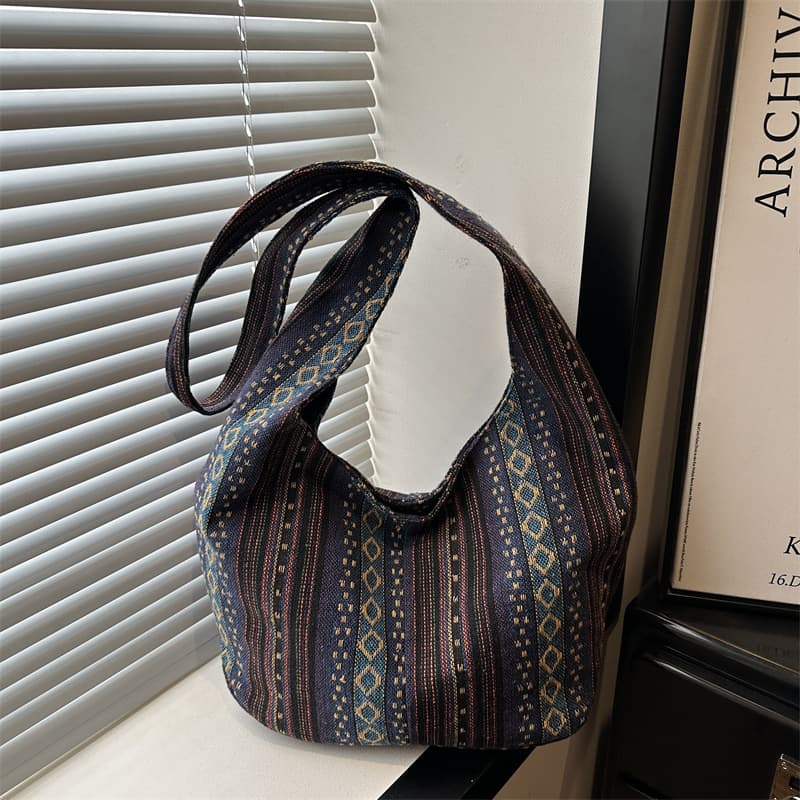Bag 2026 Ethnic Style Woven Shoulder Bag for Women, Stripe Large Capacity Tote Bag, Crossbody Bag Ethnic Style Crossbody Bag