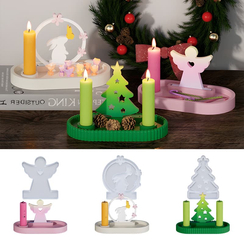 DIY Oval Striped Candle Tray Glue Mold Christmas Plaster Candle Holder Display Stand Silicone Mold