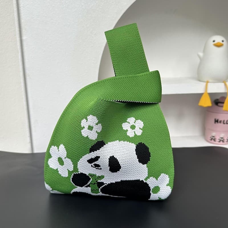 Chengdu Grandpa Same Style Panda Knitted Parent-Child Handbag Women's Woven Tote Bucket Bag New Year Gift