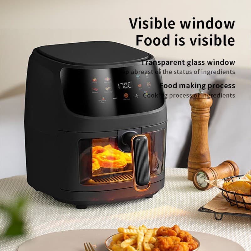Airfrye Visible Air Fryer Cross-Border Stainless Steel Computer Version Smart Home Large Capacity Electric Fryer for Export